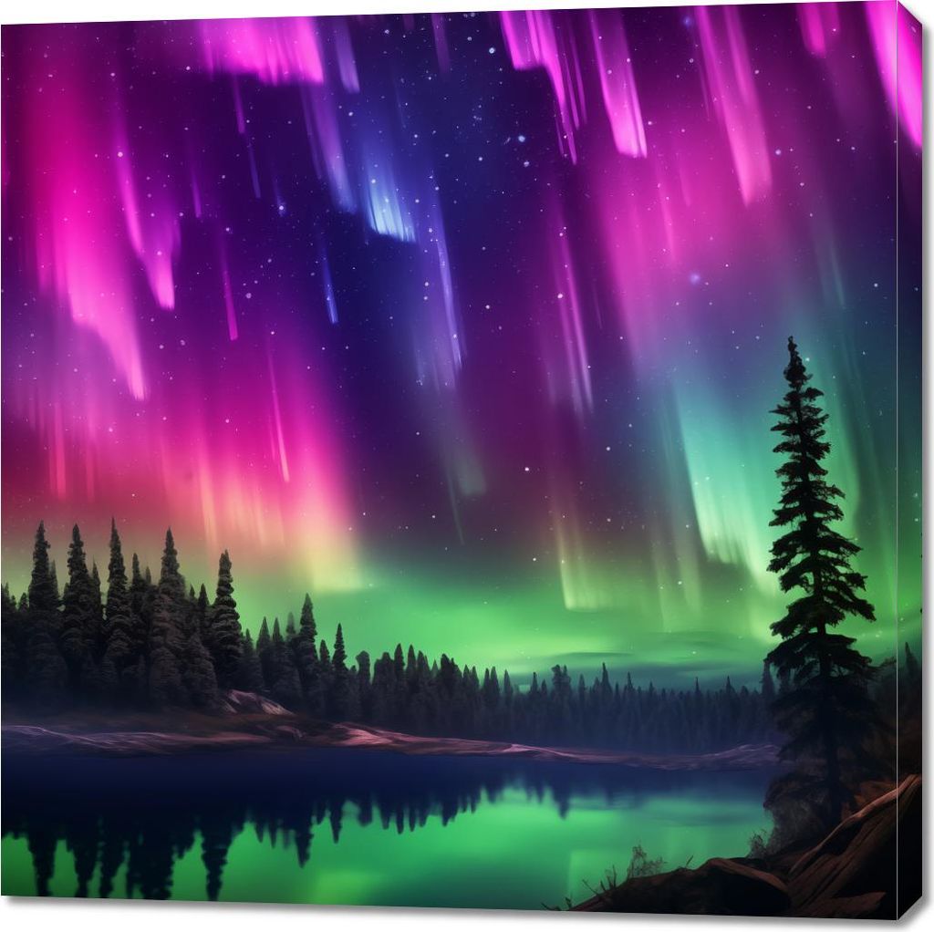 Bild 100x100cm Nordlicht über dem Wald
