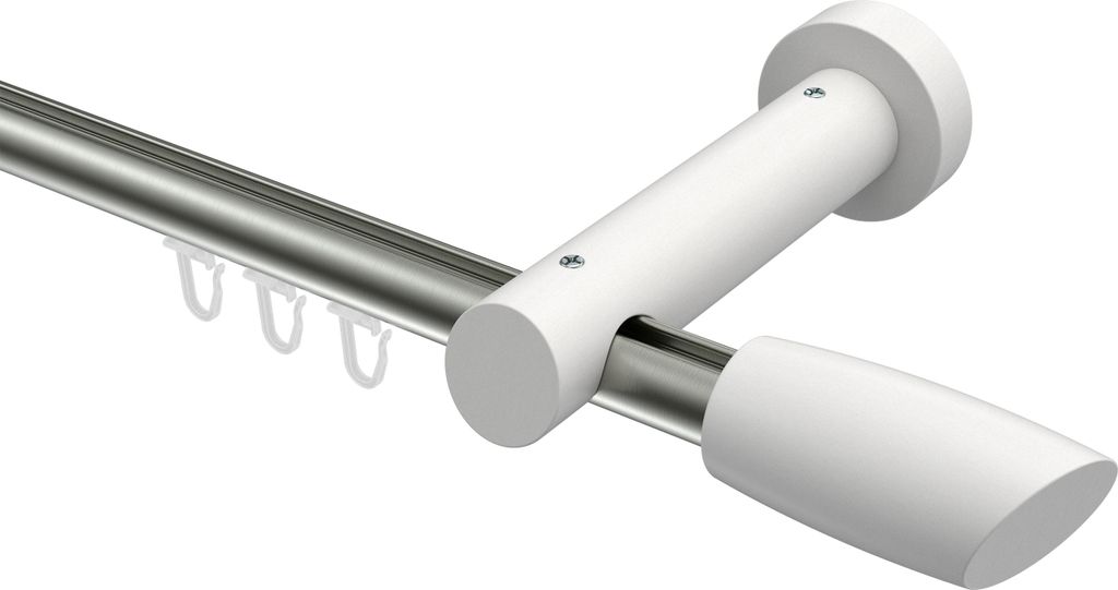 Interdeco Innenlaufstange / Gardinenstange mit Innenlauf Edelstahl-Optik / Weiß, Typ Talent Etta (Ellipse Schräge), 20 mm Ø 1-läufig, 540 cm