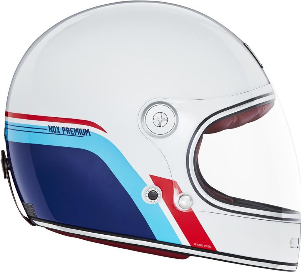 NOX Premium Integralhelm Revenge Strobe Glanz Weiß/Blau/Rot Größe M