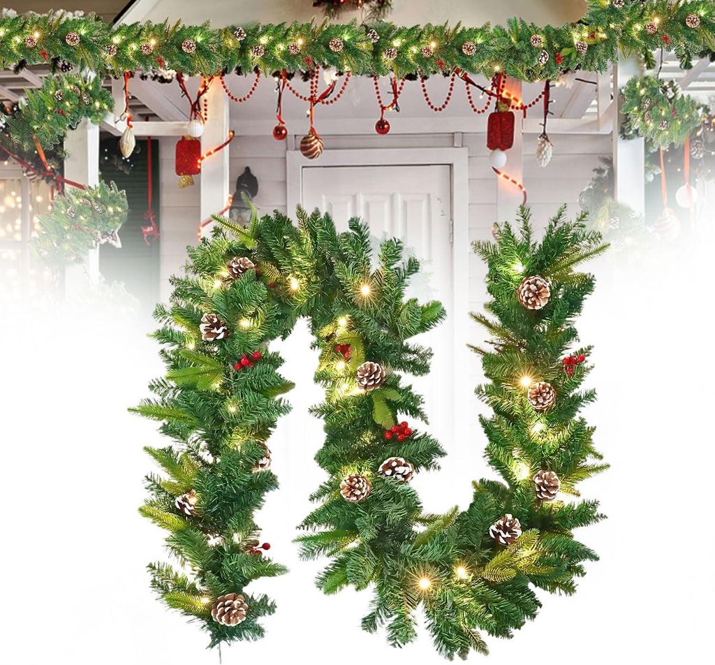 YARDIN 5m Weihnachtsgirlande mit Beleuchtung - Künstliche Tannengirlande Weihnachtsdeko mit LED Warmweiß Lichterketten(Type B,5m mit LED)