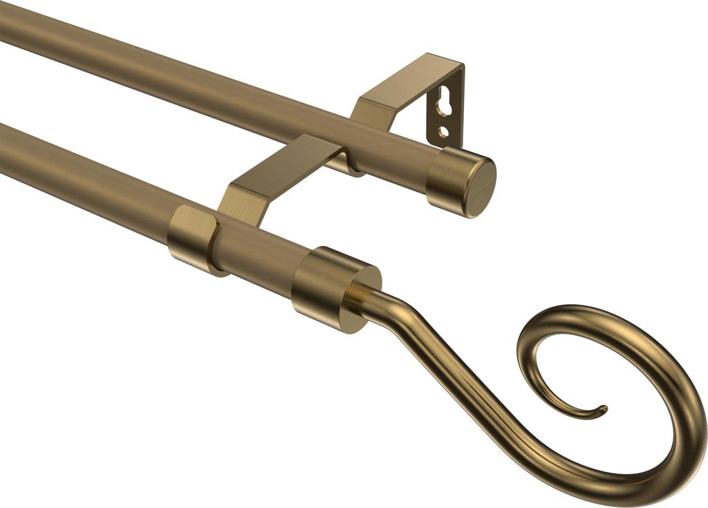 Interdeco Gardinenstange / Vorhangstange Gold matt / Messing Antik, Typ Olymp Allegra (Spirale), 16 mm Ø 2-läufig, 100 cm