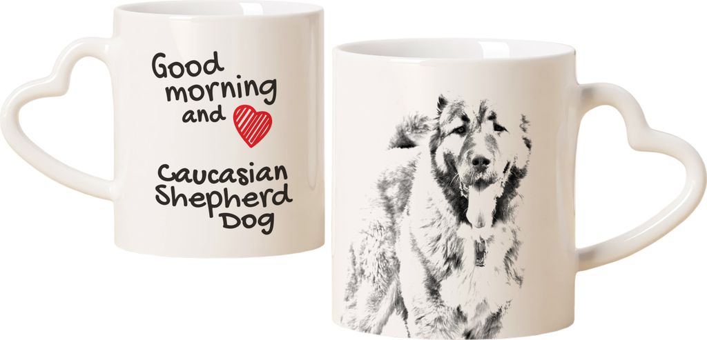 Kaukasischer Schäferhund, Kaukasischer Owtscharka - Tasse mit Hund, entzückende Tasse mit herzförmigem Henkel, universelles Geschenk der Marke A...