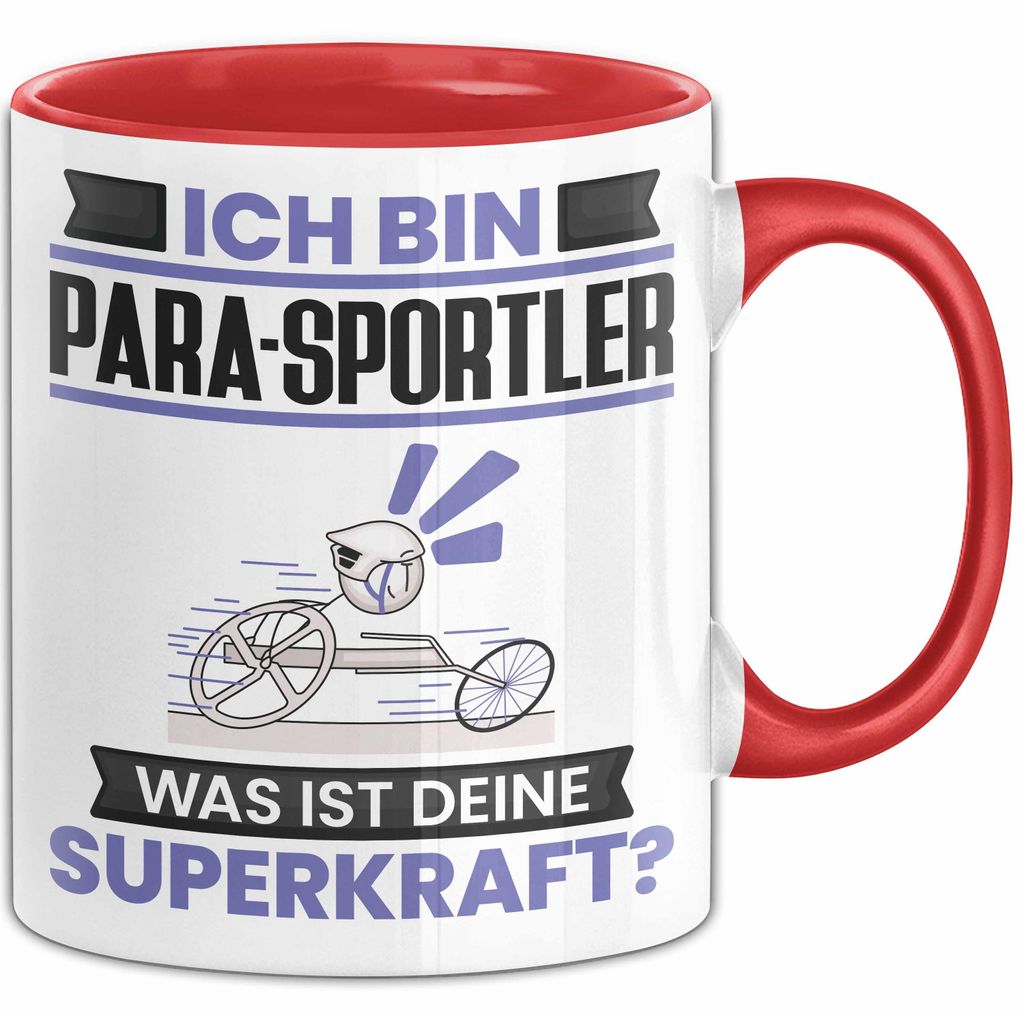 Para-Sportler Tasse Geschenk für Para-Sportler Geburtstag Lustiger Spruch Kaffee-Becher Was Ist Deine Superkraft (Rot)