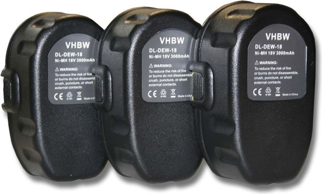 vhbw 3x Akku kompatibel mit Dewalt DCD959KX, DCD950VX, DCD970KL, DCD959VX, DCD940KX, DCD925B2, DCD950KX, DCD950B Werkzeug (3000 mAh, NiMH, 18 V)