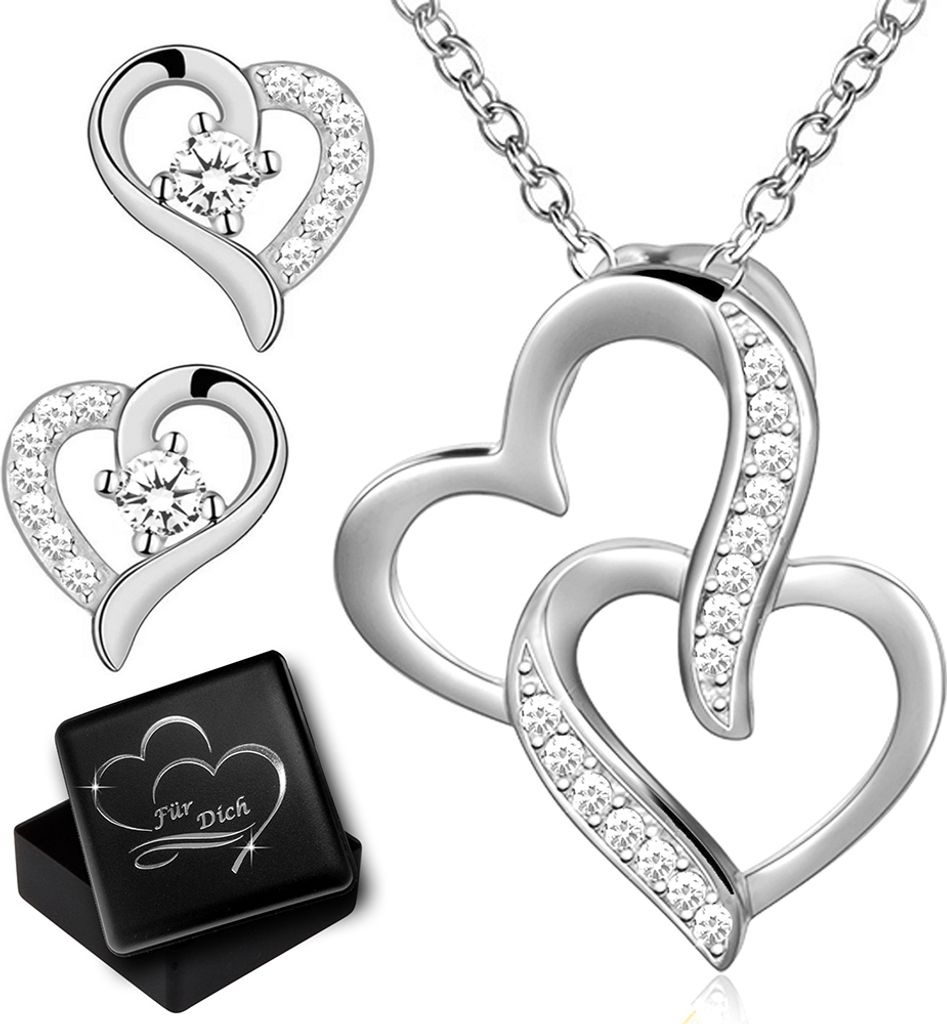 Schmuckset Herzkette für Damen Herz Hals Kette mit Ohrringe Produktbild 