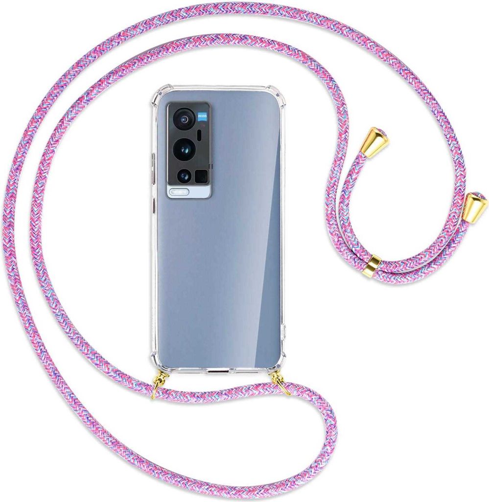 Handykette Backcover-Schutzhülle mit Band (Metall goldfarben) für vivo X60 Pro Plus 5G - lila/rosa/blau