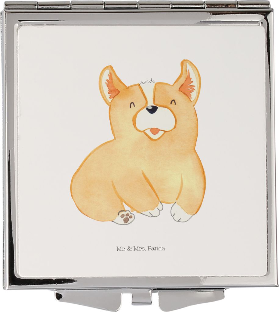 Mr. & Mrs. Panda Handspiegel Corgie - Weiß - Geschenk, Quadratischer Spiegel, Hund, Schminkspiegel, Welsh Corgi Pembroke, Kleiner, Taschenspiegel,...