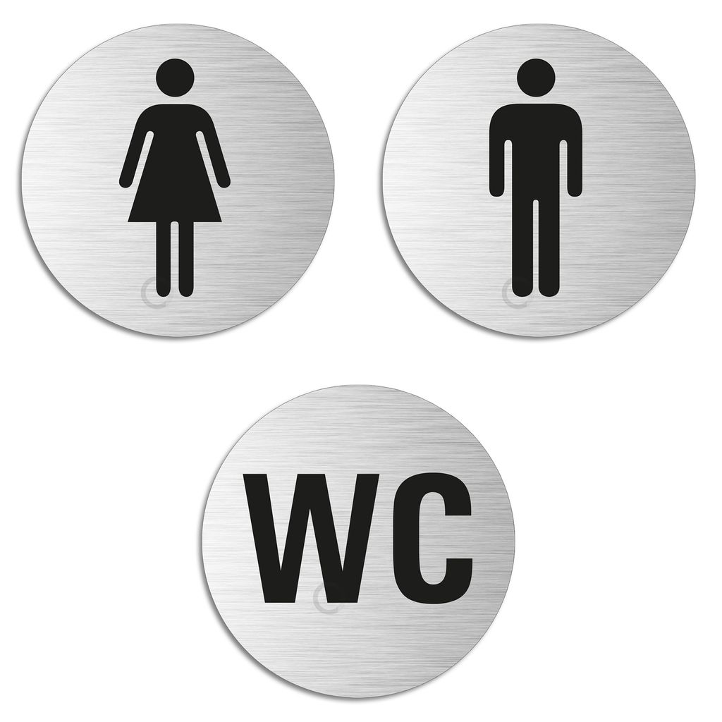 Schild-WC-Toilette-HerrenAluschild Edelstahloptik 160x40 mm selbstklebend 