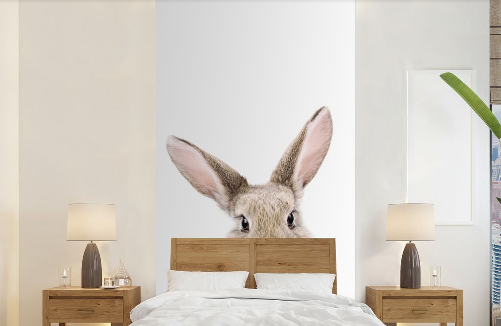 MuchoWow Fototapete für Wohnzimmer oder Schlafzimmer Wandtapete Vinyl Motivtapete Kaninchen - Tiere - Natur - Braun - 120x240 cm - Hintergrundbild