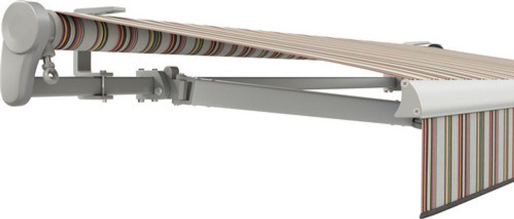 SOLUNA Gelenkarmmarkise Trend 4x3,5 Stoff Dessin D421 Gestell E6EV1 silber eloxiert Antrieb links inkl. Motor, Wandschal