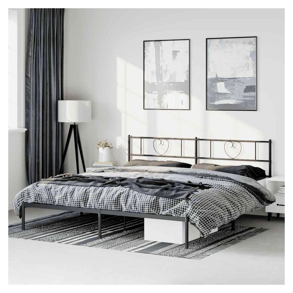 Bettgestell mit Kopfteil aus Metall in Schwarz 193x203 cm