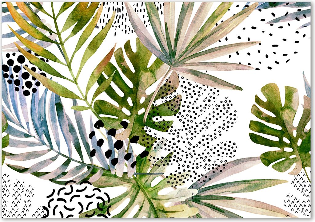 Tulup Leinwandbild - 100x70 cm - Wandkunst - Drucke auf Leinwand - Leinwanddruck - Blumen & Pflanzen - Grün - Tropische Blätter