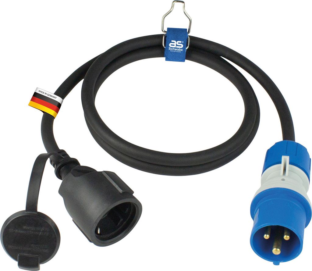 as-Schwabe CEE-Adapterleitung 1,5m CEE-Stecker auf Schukokupplung 16A 3G2,5 IP44