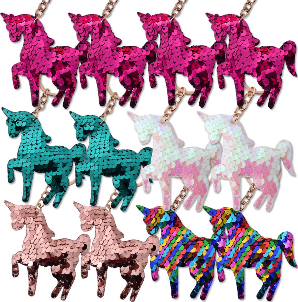12 Stück Einhorn Pferd Schlüsselanhänger Glitzer Glitter Produktbild 