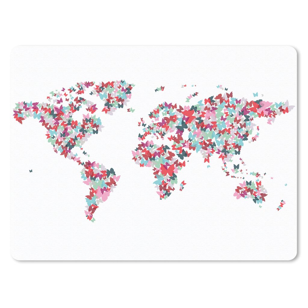 MuchoWow Mauspad Mousepad Weltkarte - Schmetterlinge - Farben 23x19 cm - Mousepads - Maus Mat - Pad - Mausunterlage - Schreibtischunterlage - Mau...