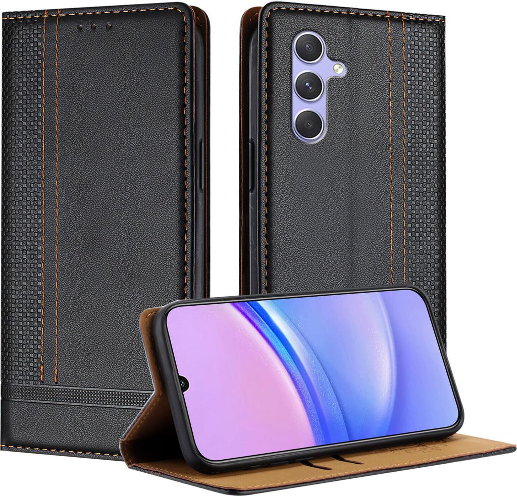 Handyhülle für Samsung Galaxy A54 5G Leder Flip Klappbare Schutzhülle mit Standfunktion Schwarz