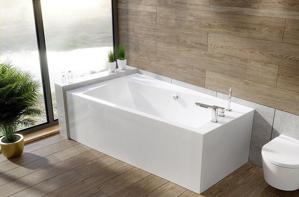 BADLAND Eckbadewanne Rechteck Badewanne Infinity LINKS 150x90 mit Acrylschürze, Füßen und Ablaufgarnitur GRATIS