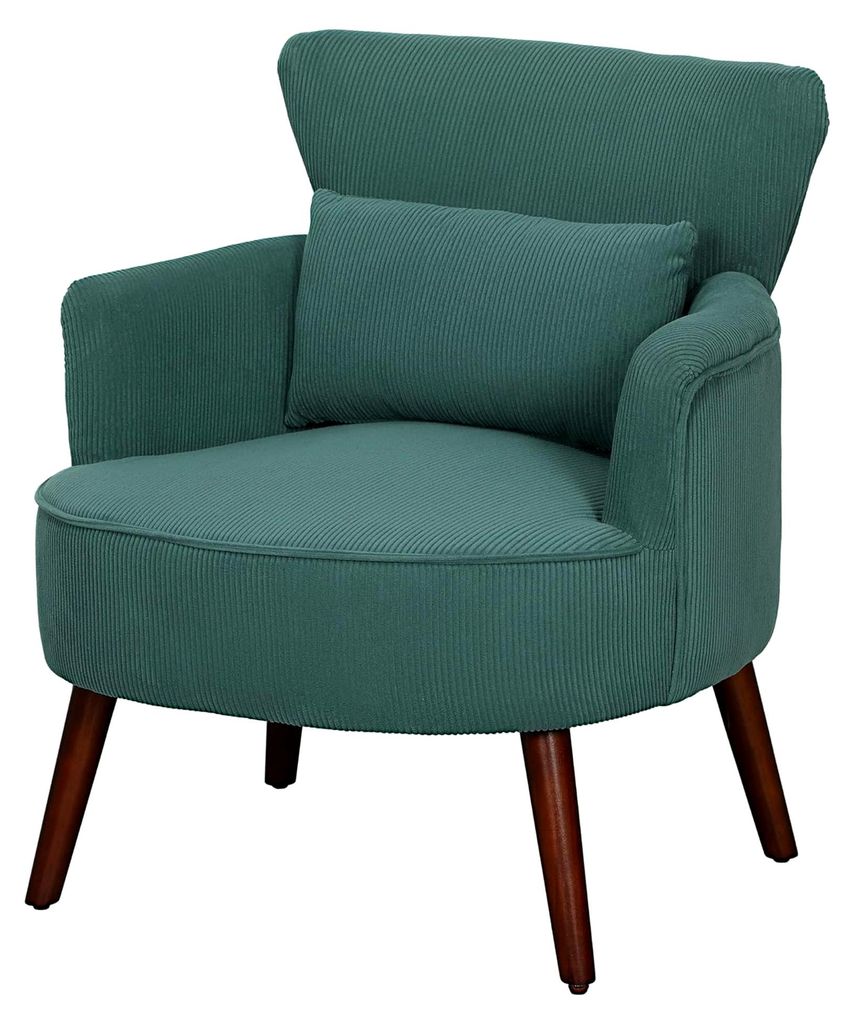Loungesessel mit Armlehnen, Polstersessel mit Kissen, Armlehnensessel in Kordoptik, Holzbeine, Lesesessel für Wohnzimmer und Schlafzimmer, Dunkelg...