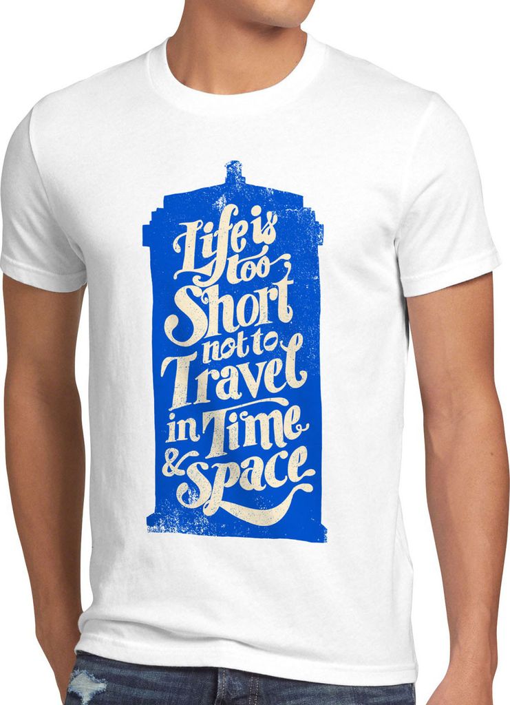 style3 Time Travel Project T-Shirt Herren zeitreise serie polizei notrufzelle, Größe:5XL, Farbe:Weiß