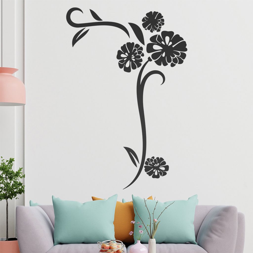 Blume - Linien Wandtattoo in 6 Größen - Wandaufkleber Wall Sticker - Dekoration, Küche, Wohnzimmer, Schlafzimmer, Badezimmer