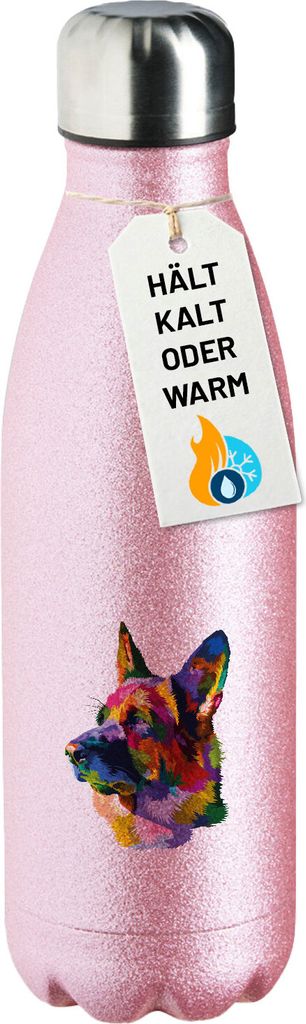 Huuraa Trinkflasche Deutscher Schäferhund Colorful 500ml Pink Edelstahl Wasserflasche Trinkflasche Geschenkidee