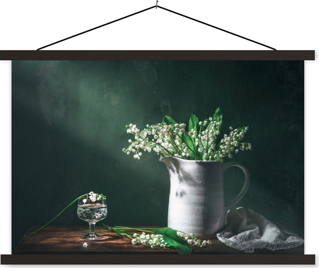 MuchoWow Textilposter Maiglöckchen - Dose - Stilleben 150x100 cm mit schwarzem Rahmen - Schlafzimmer