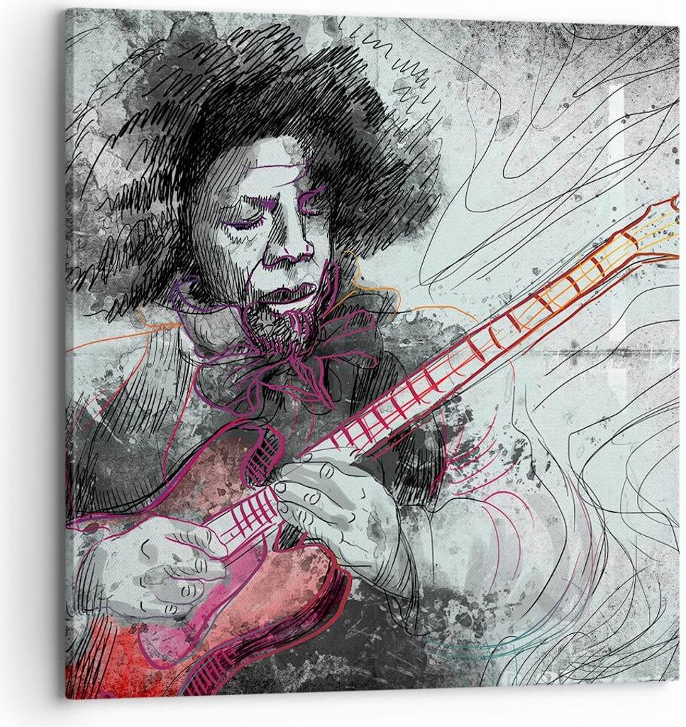 Bild auf Leinwand - Leinwandbild - Lied Gitarre Künstler Instrument - 70x70cm - Wand Bild - Wanddeko - Leinwanddruck - Bilder - Kunstdruck - Wandd...