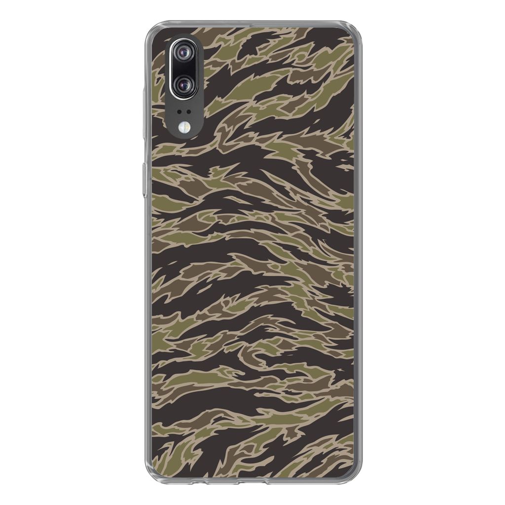 MuchoWow Handyhülle Schutzhülle Hülle für Huawei P20 Camouflage-Muster mit Streifen Silikon Softcase Handy Hülle - Hardcover