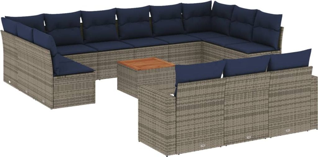 14-tlg. Garten-Sofagarnitur mit Kissen Grau Poly Rattan