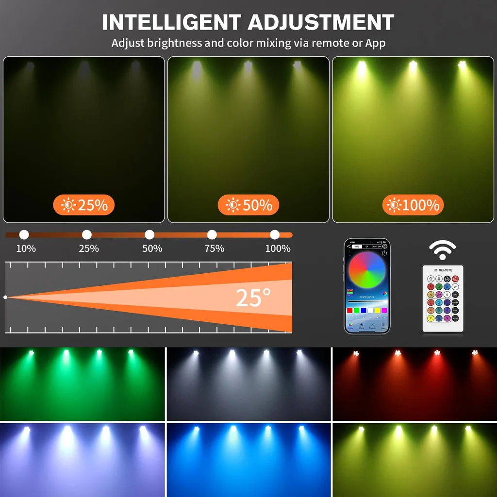 Projecteurs Éclairage de Scène LED pour Soirée et Mariage Pack de 4