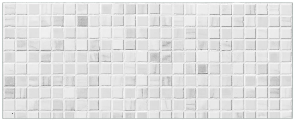 Wallario Wandbild aus Acryl, 200 x 80 cm, freischwebende Optik - Fliesen im Bad weiß-grau