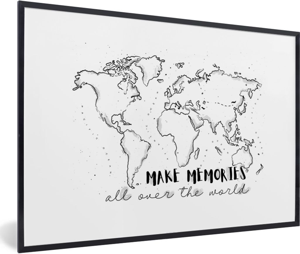 MuchoWow Gerahmtes Poster Weltkarte - Zitat - Reisen 30x20 cm - Poster mit Schwarzem Bilderrahmen Wandposter Rahmen Foto Bilder - Kunstdruck - Bi...