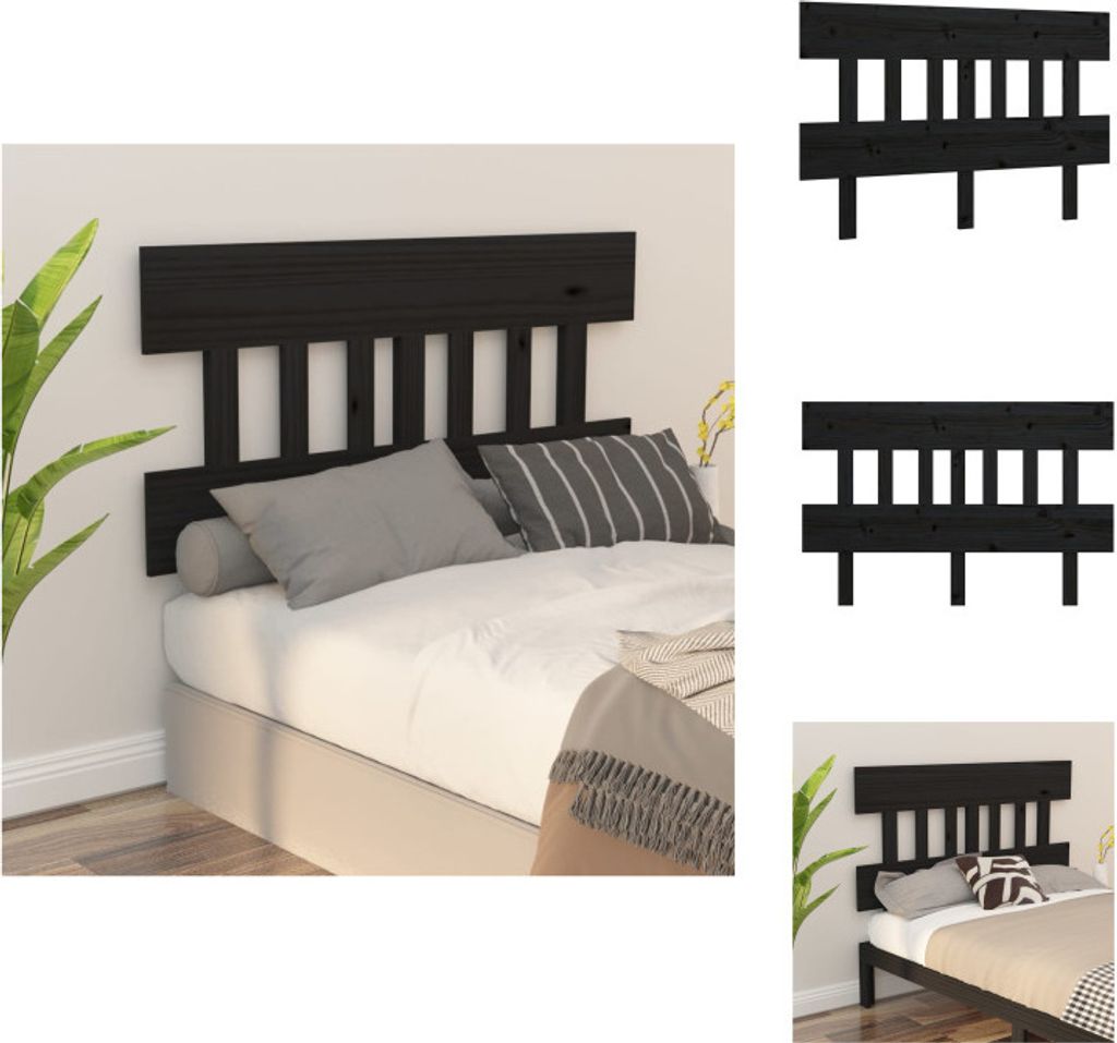 vidaXL Kopfteil Schwarz 203,5x3x81 cm Massivholz Kiefer - Kopf- & Fußenden
