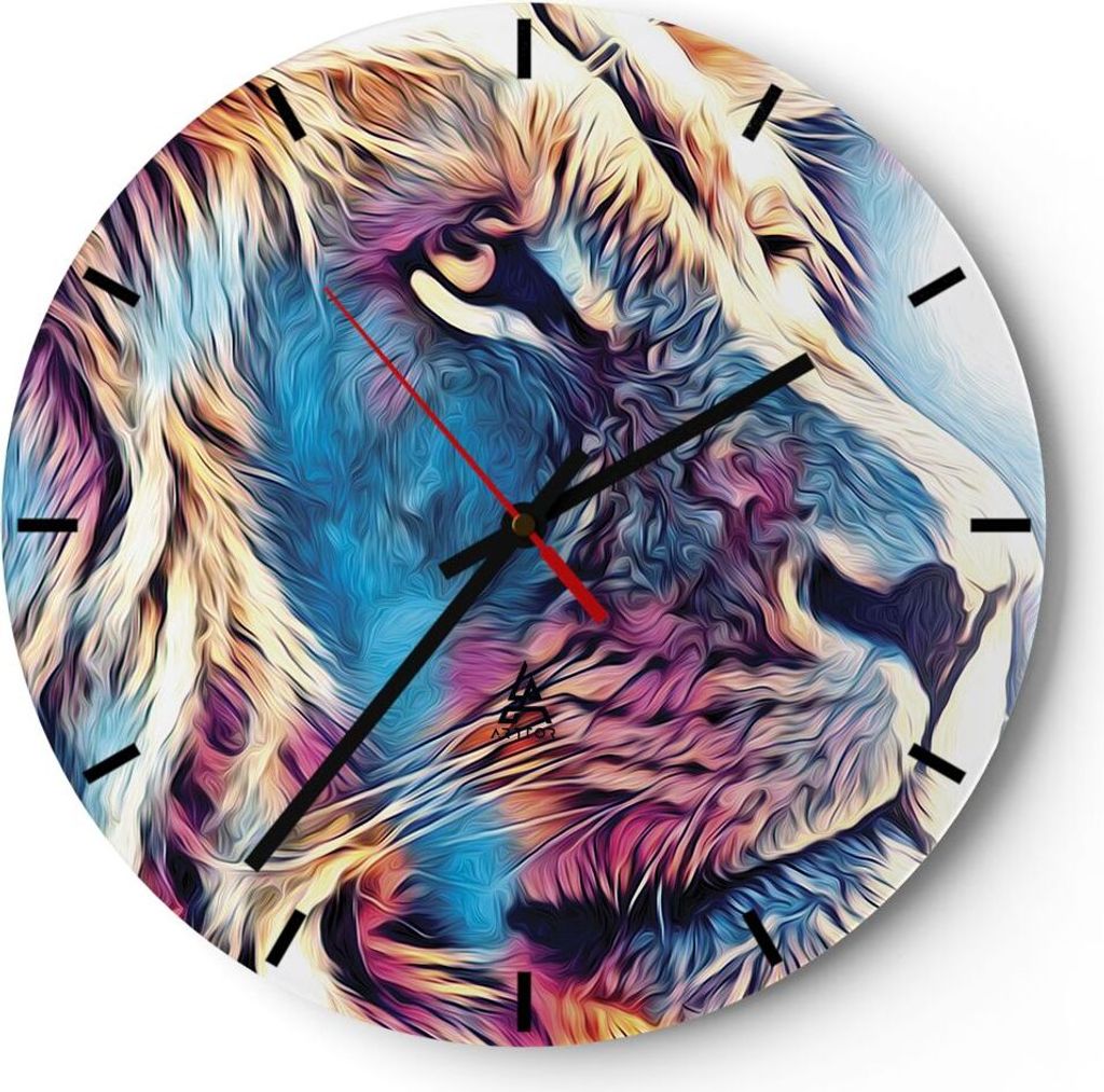Wanduhr - Rund - Glasuhr - Löwe Mähne Märchen - 40x40cm - Schleichendes Uhrwerk - Lautlos - zum Aufhängen bereit - Dekoration Modern - Wanddeko...