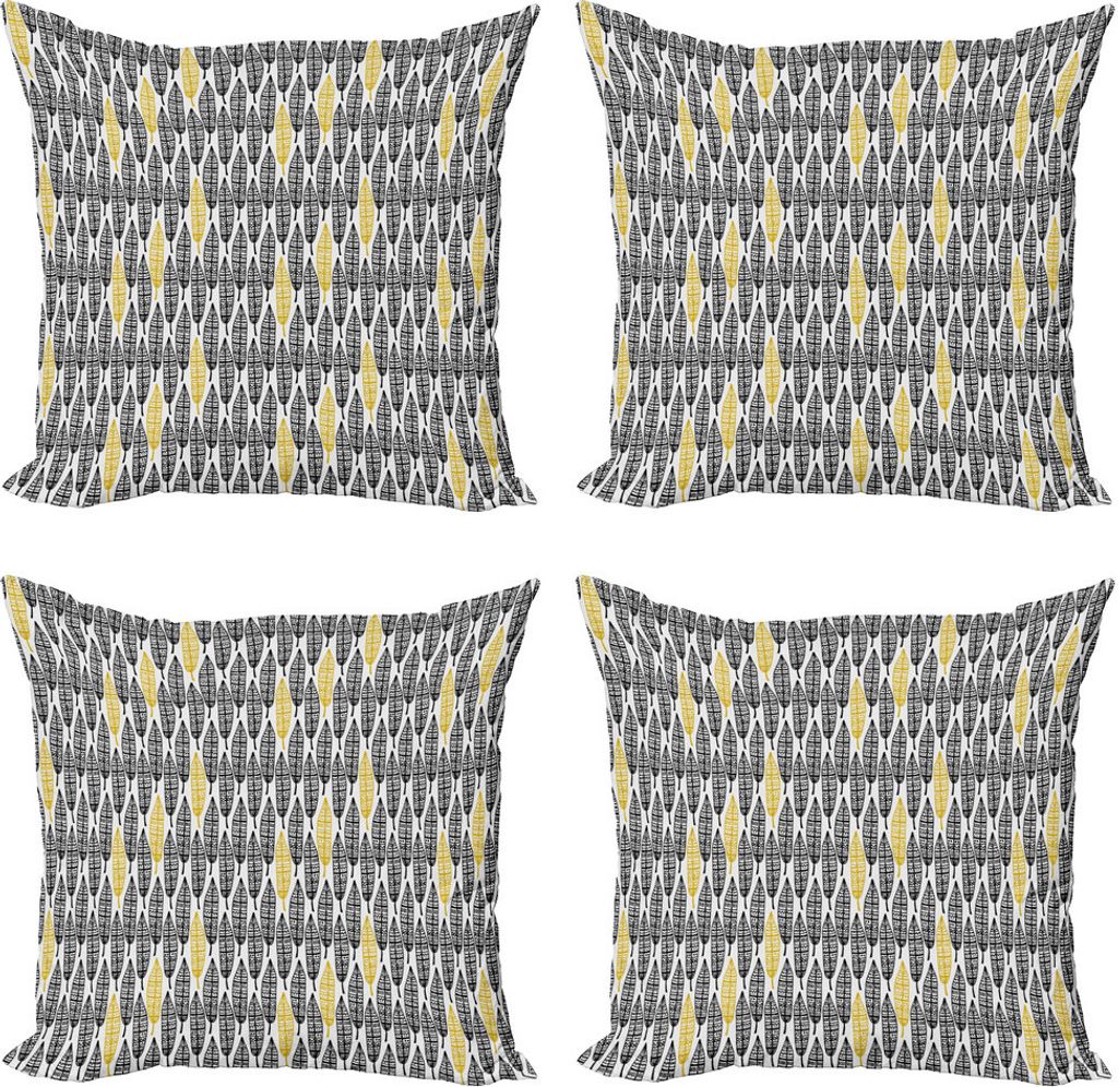 ABAKUHAUS Feder Kissenbezug Set (4 Stück), Style Art Tribal, Moderner Doppelseitiger Digitaldruck, 40 cm x 40 cm, Schwarz-weißer Senf