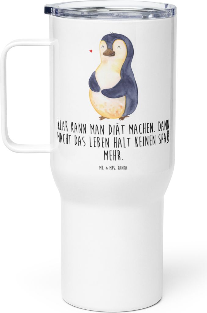 Mr. & Mrs. Panda Thermobecher Pinguin Diät - Weiß - Geschenk, Selbstliebe, thermosbecher, Gewicht, To-Go-Becher, Kaffee-Thermobecher, Bierbauch, ...