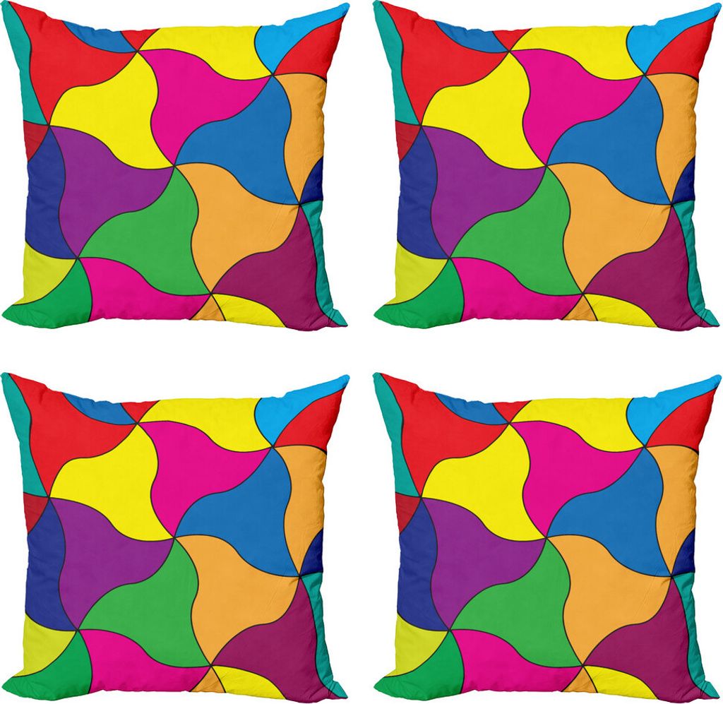 ABAKUHAUS abstrakte Geometrie Kissenbezug Set (4 Stück), moderne Fragmente, Moderner Doppelseitiger Digitaldruck, 60 cm x 60 cm, Mehrfarbig