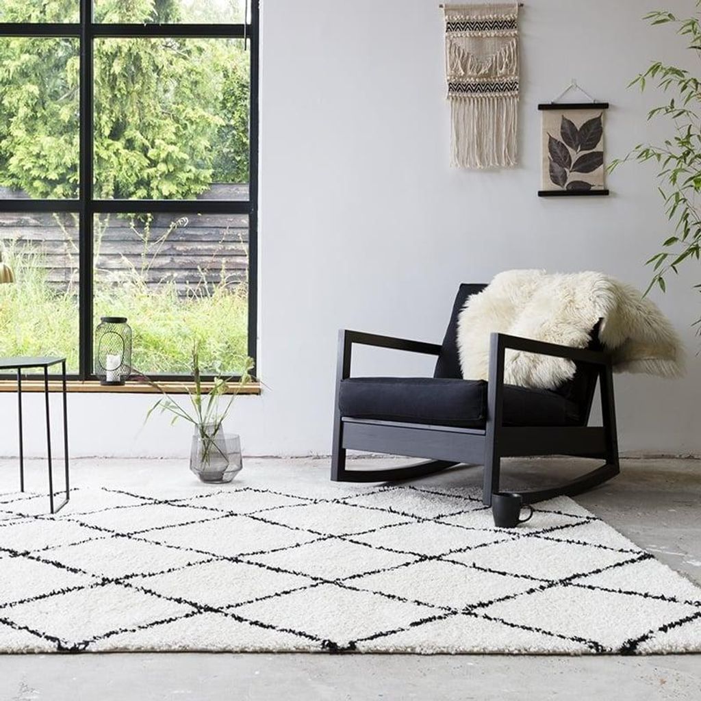 Volero - Tapis à poils longs - Grand Lines Crème/Noir - Image du produit 