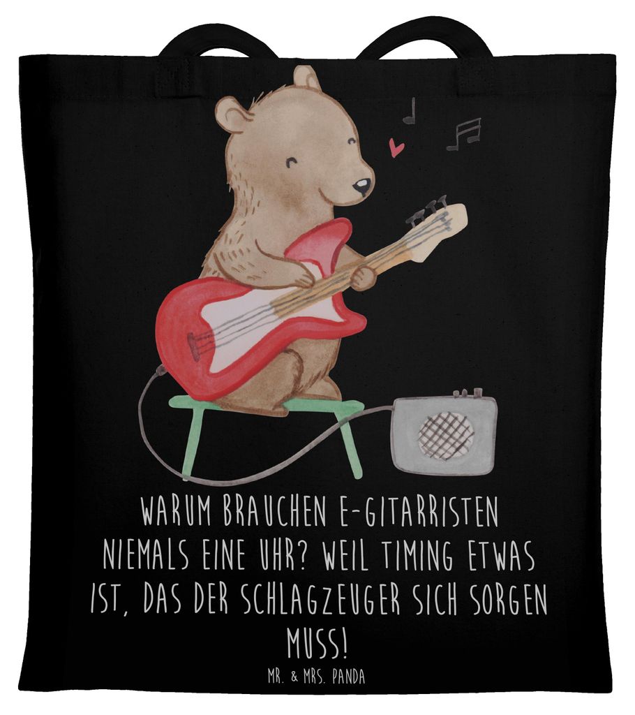 Mr. & Mrs. Panda Shopping Tasche E-Gitarre Timing - Schwarz - Geschenk, Jutebeutel, Spieltechniken, Instrument, Rhythmus, Band, Beutel, Musiker, le...