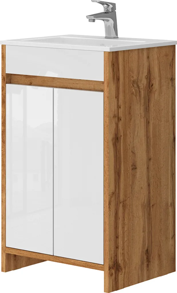 Meuble de Salle de Bain avec Lavabo Intégré Chêne Doré Vicco Lemgo 2 pcs