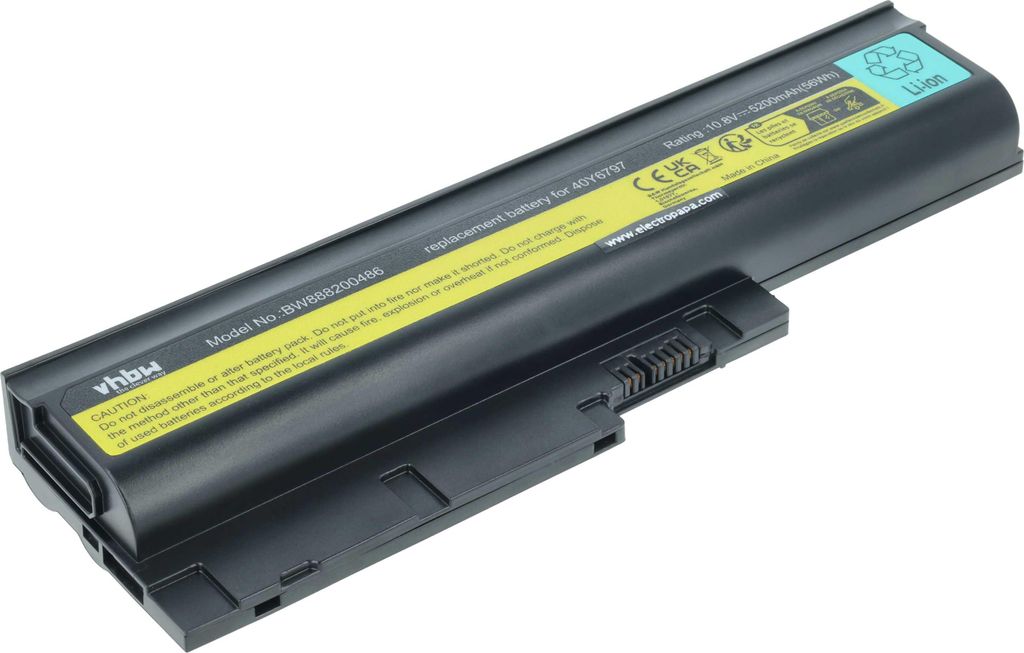 vhbw Akku Ersatz für IBM / Lenovo 92P1140, 92P1141, 92P1142, ASM 40Y7699, 92P1138, 92P1139, ASM 92P1128 für Notebook (5200 mAh, 10,8 V, Li-Ion)