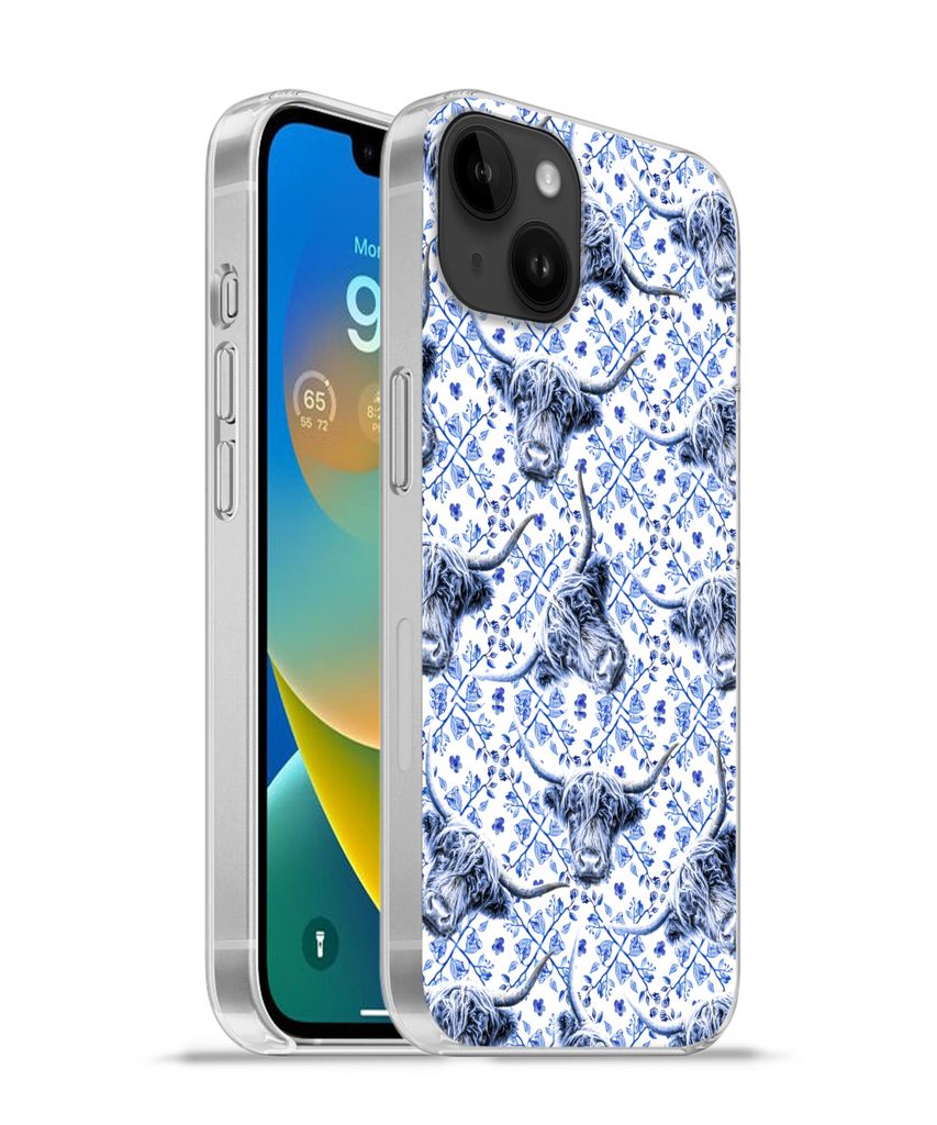 MuchoWow Handyhülle Schutzhülle Hülle für Apple iPhone 14 Plus - Soft case Delfter Blau - Tiere - Schottischer Highlander Silikon Softcase Ha...