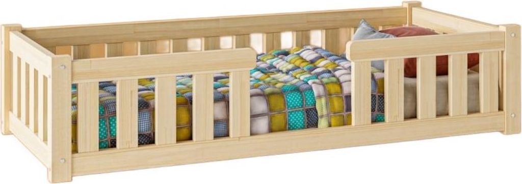 Kinderbett TIAN ADPZ | 100x180 cm | Ökologisches Naturholz, Unlackiert | Inklusive Lattenrost | Einfache Montage | Bis 100kg Belastbar