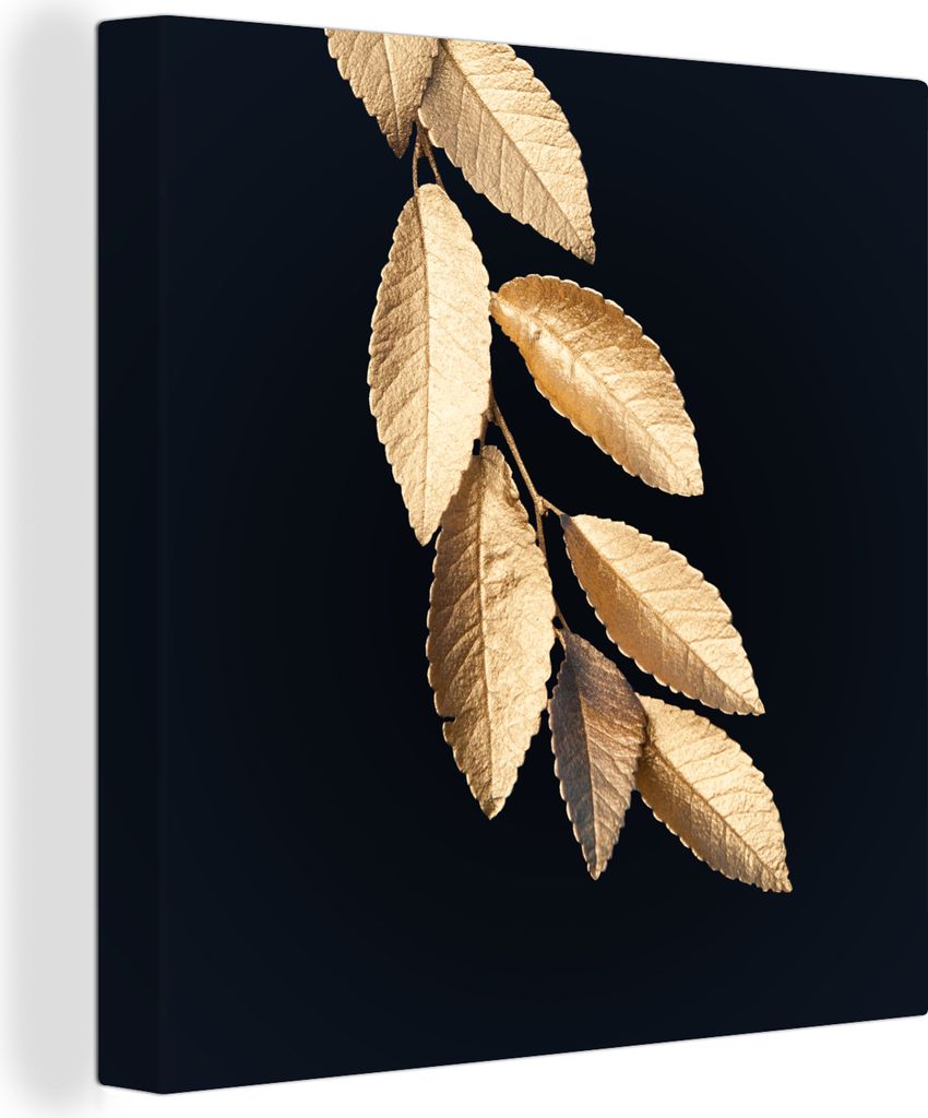 MuchoWow - Leinwandbilder - Blätter - Schwarz - Gold - Luxus - Pflanzen, Wandbild, Wanddeko Bilder Wohnzimmer, 50x50 cm
