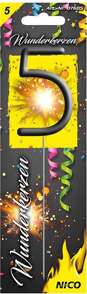 XL Zahlen-Wunderkerze '5' mit gleichmäßigem, sanftem Licht für Geburtstag & Jubiläen