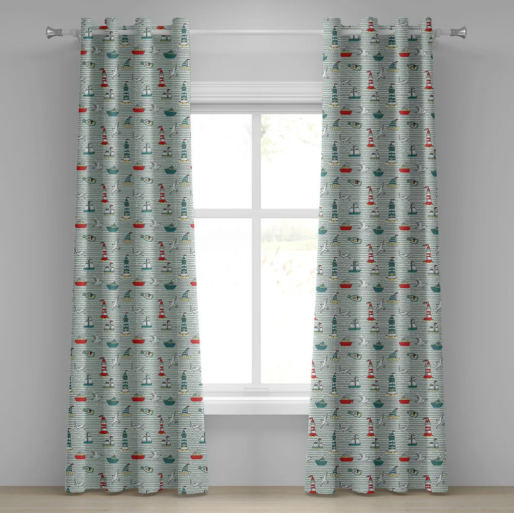 Rideau phare et motif nautique multicolore en tissu haute qualité