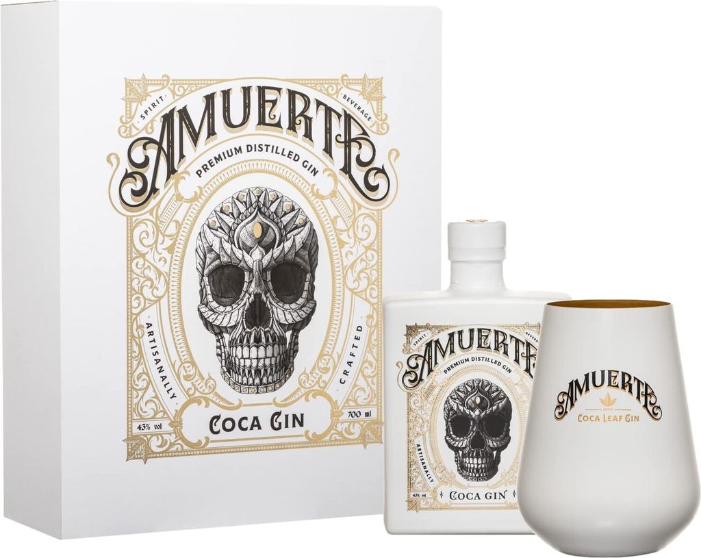 Amuerte Coca Gin White in Geschenkbox mit zwei Gläser // 0,7L 43%