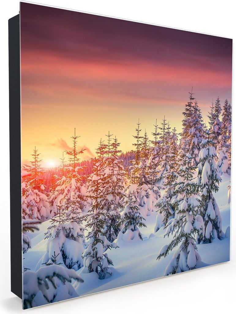 Nachbildung-Schlüsselkasten, Magnetpinnwand und Memoboard mit Glasfront Motiv Bunte Winterlandschaft