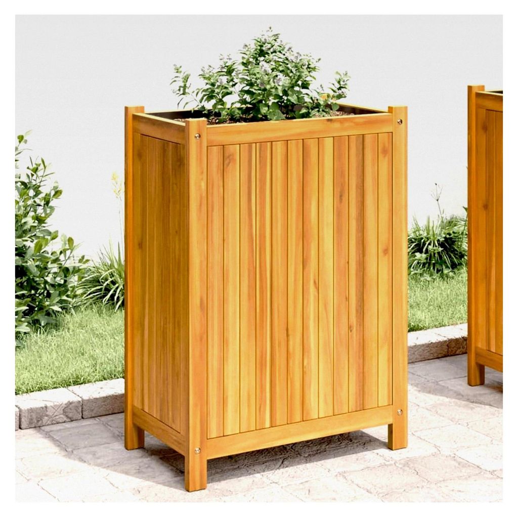 Pflanzkübel mit Einlage 31x31x75 cm aus massivem Akazienholz