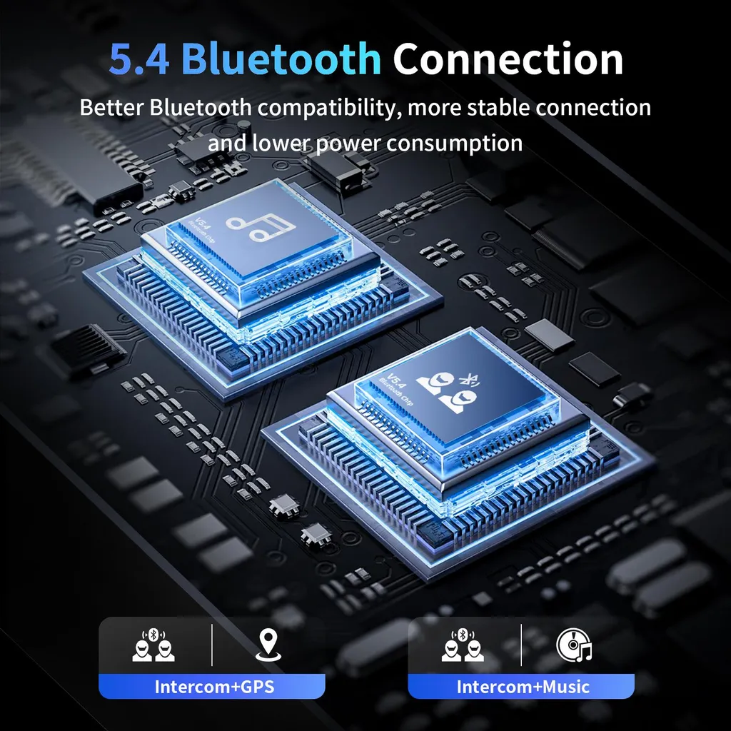 Intercom Bluetooth 5.4 multi-motards portée 2km et audio HD 40 mm